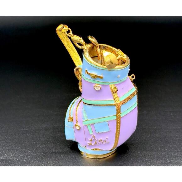 Lynx Golf Bag Trinket Box w/ Mini Golf ClubPastel Enamel & Gold-Tone Hinged